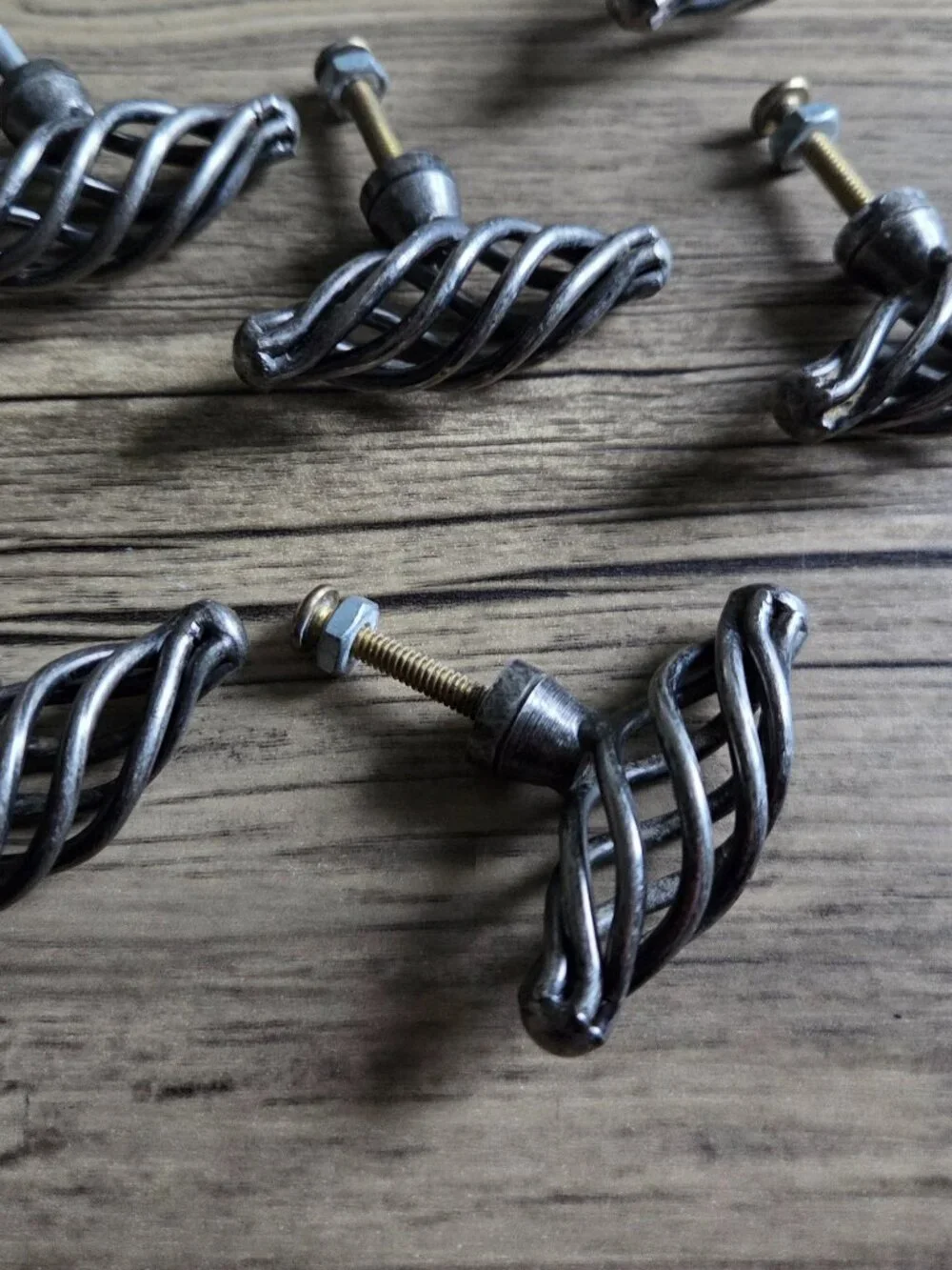 Set of 6 VTG Twist Metal Birdcage Cabinet Knobs in Antique Pewter Finish